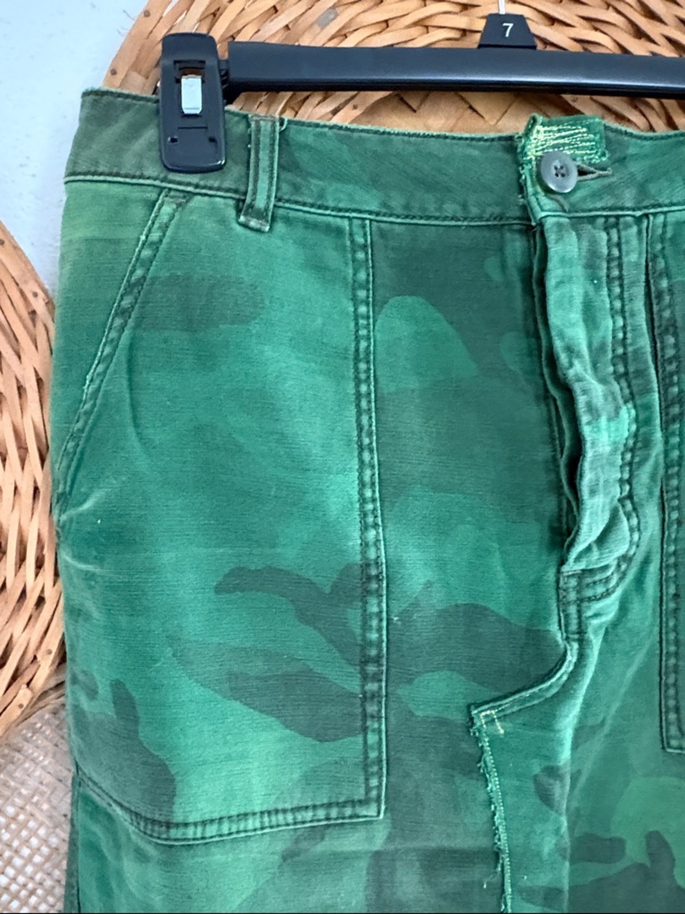 Free People DIY Green Camouflage Patchwork Midi Skirt SIZE 6 - Picture 3 of 7